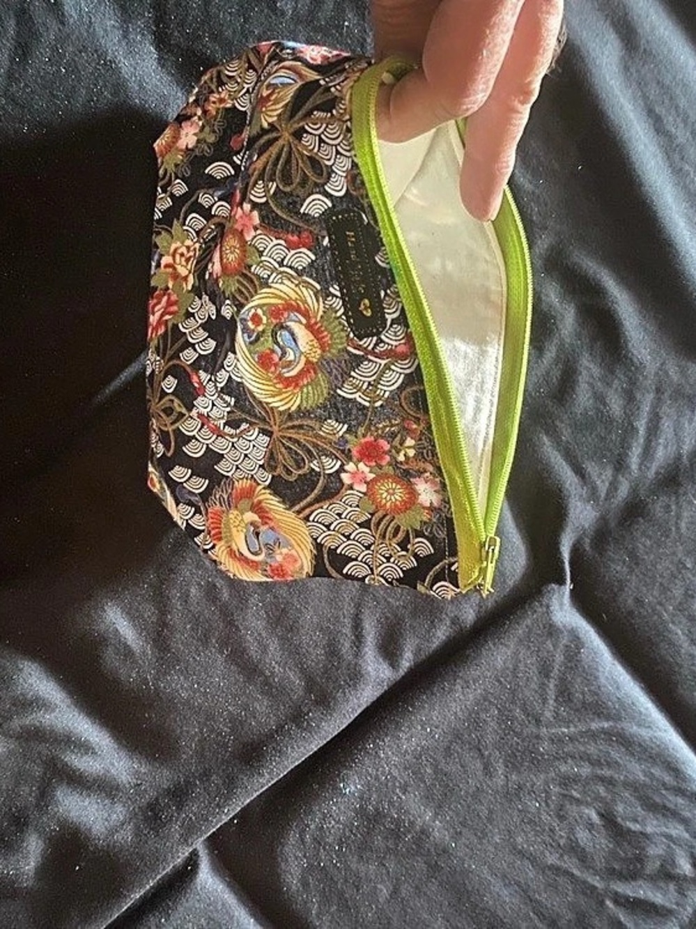 Floral & Checkered Zip Pouch Set in Black & Brown